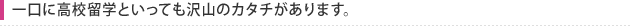 一口に高校留学といっても沢山のカタチがあります。